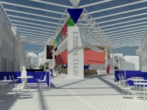 An artist's impression of how the 'glazed over' Apple Market may look post-rejuvenation.