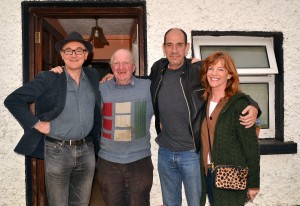 From left: Dr Michael Conway, who researched the CVlooney family tree, local resident Peter Purcell, Miguel Ferrer and his wife Lori Weintraub