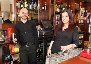 Bar staff, Niall O' Sullivan and Lisa Jordan, Bar Supervisor