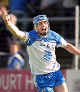 Colin Dunford wheels away in delight after rifling in the Deise's vital League semifinal goal against the Premier.