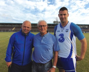 'Deise Blue & White' writer Tony Comerford, pictured with Waterford manager Derek McGrath and selector Dan Shanahan at Walsh Park on Wednesday last.