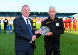 Michael Walsh, whose service to Waterford United was recognised by Club Chairman John O'Sullivan prior to the Blues' meeting with Liverpool in July. 