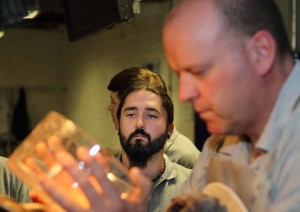 Waterford Crystal cutting apprentice Chris Phelan noting Master Cutter Damien O'Regan's skills. A 'Glass Museum' concept was mooted at a conference held in WIT last weekend. 
