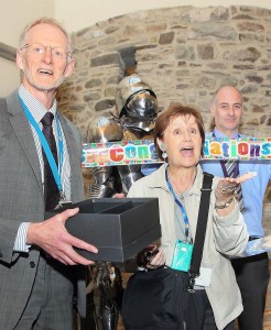 Waterford Treasures' 500,000th visitor was welcomed last week amidst a fanfare of ticker tape when Barbara Silver-Cromwell of Halifax, Nova Scotia in Canada walked through the doors of the Medieval Museum. Ms Silver-Cromwell received a commissioned piece of engraved crystal from the studio of the museum's resident glass engraver, Sean Egan. 