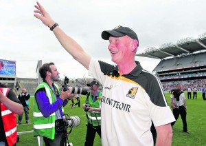 Brian Cody salutes Kilkenny fans in the Hogan Stand following their semi-final win over Waterford.