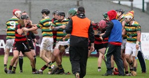 The 21st minute scuffle that led to red cards for both Philip Mahony and Dean Brosnan. 