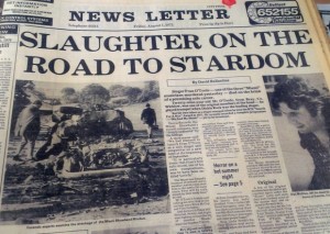 The front page of the Belfast Newsletter, in the wake of the Miami Showband Massacre.     