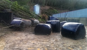 Bales of silage, driven into the Dunnes' farmyard by the December 30th landslide