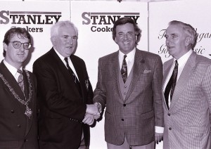 Pictured at Waterford Golf Club when details of the 1992 Terry Wogan Golf Classic were announced were then Mayor Hillary Quinlan, Club Captain Dick Downing, the late Terry Wogan and Frank Croess-Callaghan of Chief Sponsors Stanley Cookers, Waterford Foundry. 