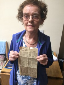Eileen Goulding, pictured with one of her 'Down The Old Bog Road' columns, which she penned for this newspaper from 1971 to 1991.  