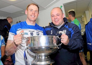 Kevin Moran and Derek McGrath pictured with the National Hurling League trophy following last year's victory over Cork. 				| Photos: Noel Browne 