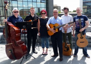 The late Billy McCarthy, pictured with Gypsi Swing outside the Theatre Royal in June 2014
