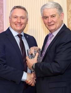 Waterford Under-21 manager Sean Power, receives a memento to mark the Deise's double-winning season from County Board Chairman, Paddy Joe Ryan. 