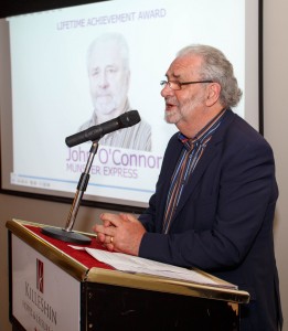 Flabbergasted: John O'Connor, who received the Local Ireland Lifetime Achievement Award for his work in regional newspapers in Portlaoise on Thursday last. 
