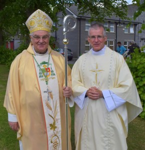Fr Brian Griffin from Slieverue, who was ordained in 2015, pictured with Bishop Seamus Freeman. 