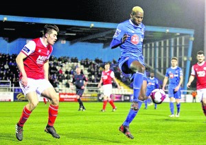 Waterford FC's Izzy Akinade in control.
