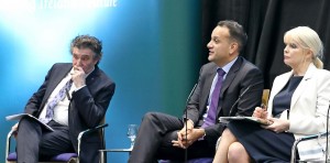 Minister of State John Halligan, Taoiseach Leo Varadkar and Minister Mary Mitchell- O'Connor pictured during the Project Ireland 2040 roadshow at the WIT Arena.  								| Photo: Noel Browne 