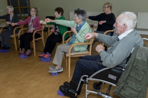 Participating in exercises during a gathering of the Parkinson’s Association Waterford Branch at Waterford Cheshire. 