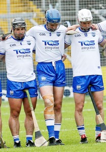 Michael ‘Brick’ Walsh, standing with Noel Connors and Brian O’Halloran prior to Sunday’s Munster SHC defeat to Cork at Semple Stadium. 