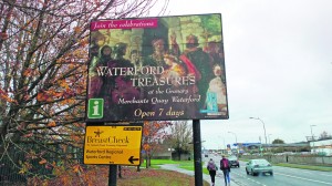 Signage advertising the Waterford Museum of Treasures outside the RSC.