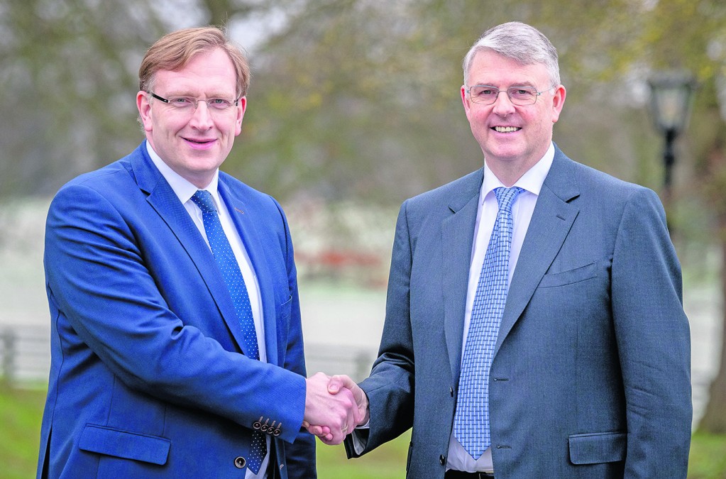Pictured at the announcement of the new partnership which will lead to the construction of a new cheese production plant at Belview were Jan Anker (Chief Executive of Royal A-Ware) and Jim Bergin (Chief Executive of Glanbia Ireland). The new facility will have a production capacity of 450 million litres of milk per annum and is scheduled for commissioning in 2022.   