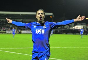 Zack Elbouzedi celebrates as he scores the Blues second goal against Cork City.