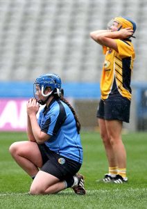 Tears of sadness and joy at the final whistle as Gailltír Aoife Fitzgerald sinks to the ground.