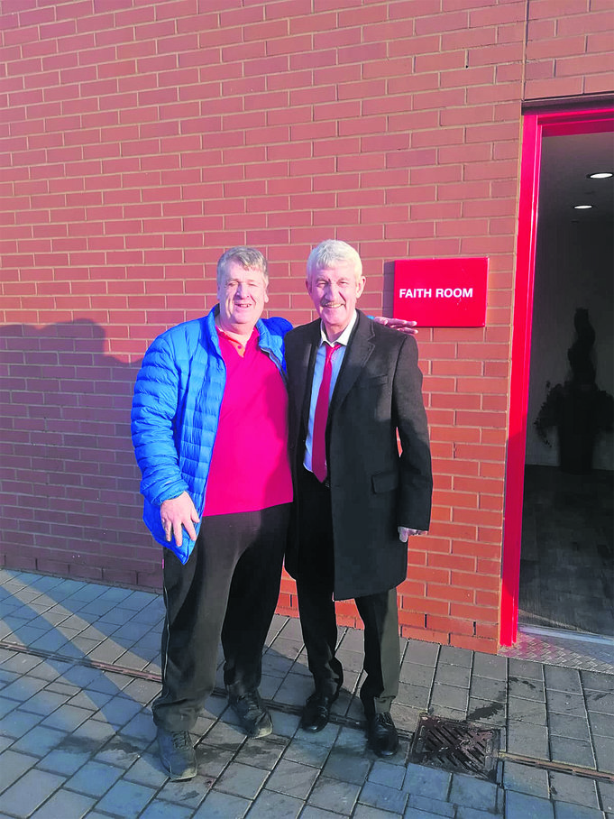  Ray Malone pictured with Liverpool legend Terry McDermott outside Anfield on Tuesday last.