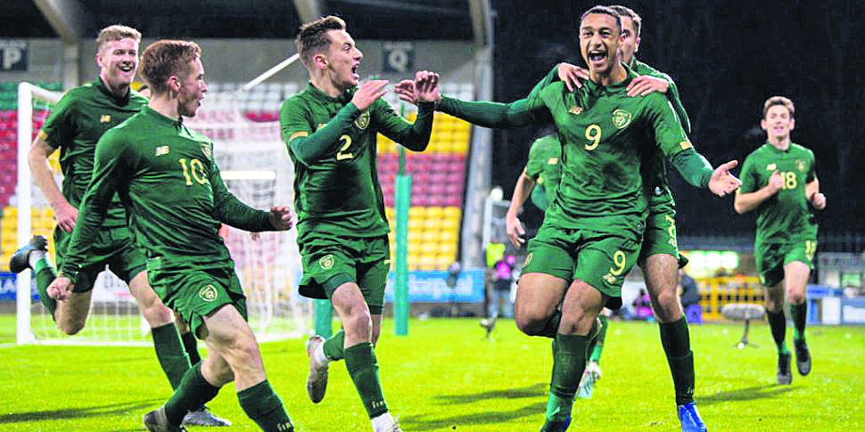 Republic of Ireland U21’s celebrate Adam Idah’s goal