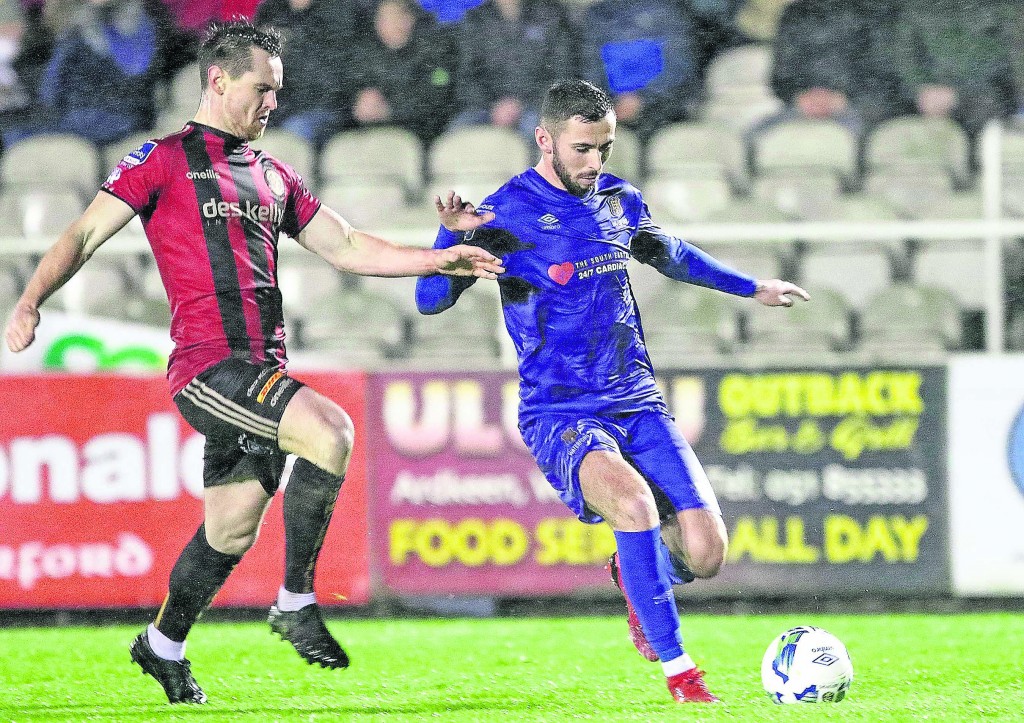 Waterford FC’s Robbie McCourt about to cross in the first half.
