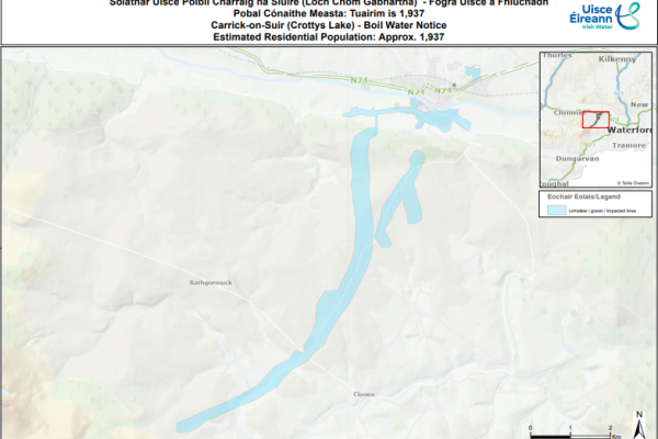 Boil Water Notice remains in place for customers supplied by the Carrick On Suir (Crotty&rsquo;s Lake) Water Supply