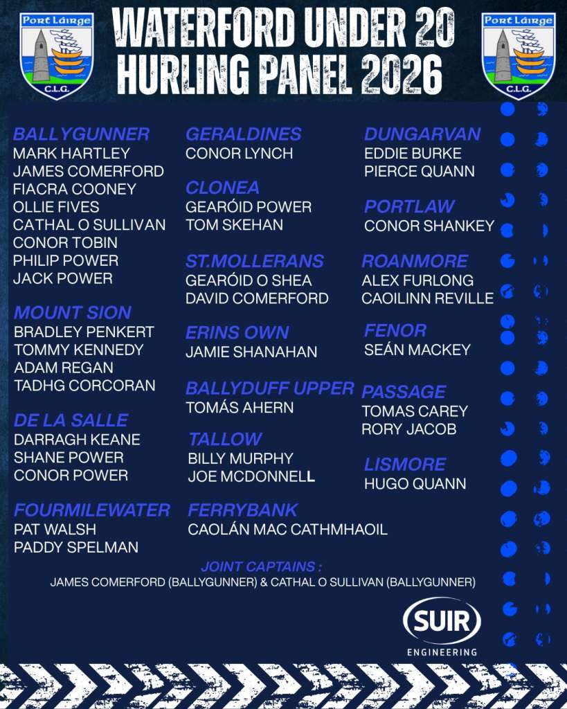 Waterford U20 hurling panel. 